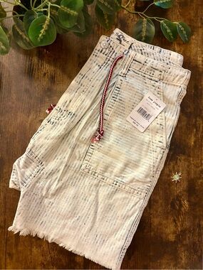 Free People Light Wash Denim Shorts with Red and White Braided Trim